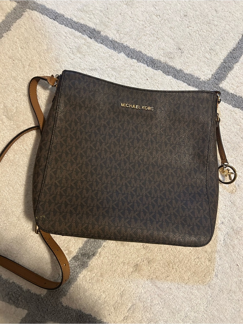 Michael Kors Dark Brown MK Logo Crossbody with Gold Hardware